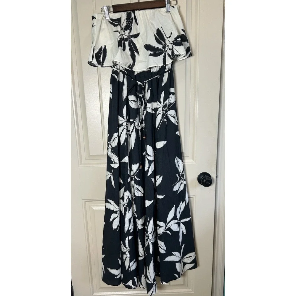 Stitch & Feather Side Slit Strapless Maxi Dress Sz M Black/Beige Resort Cocktail - Picture 1 of 10